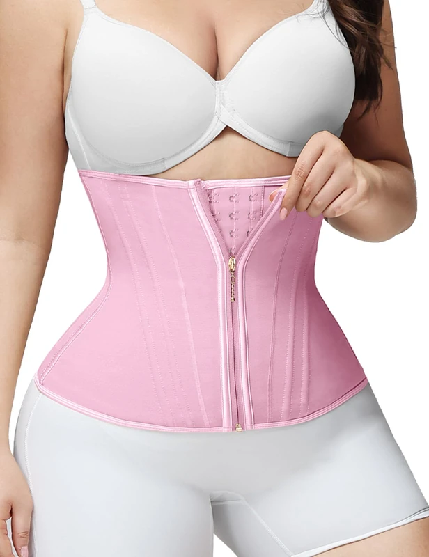 SHAPSHE Waist Trainer for Women Tummy Control Workout Waist Cincher Corset Shapewear Body Shaper with Zipper Hook, Pink, XS