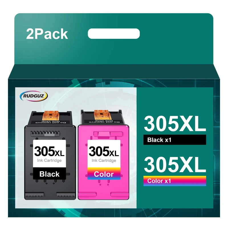 RUDGUZ 305 305 XL Ink Cartridge Replacement for HP 305 XL Black and Colour Cartridge for HP Officejet 2700 2710 2720 Deskjet Plus 4110 4120 Envy 6010 6020 6032 Envy Pro 6400 (1 Black, 1 Colour)