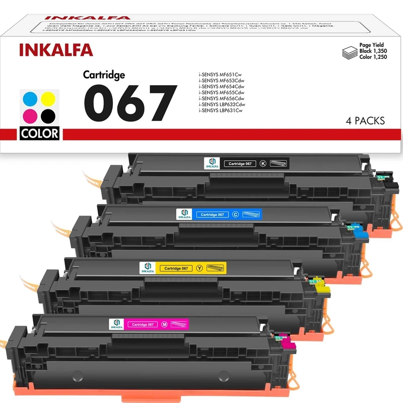 067 Compatible Toner Cartridge Replacement for Canon 067 067H i-SENSYS MF655CDW MF657CDW LBP631CW LBP633CDW MF651CW-Printer (Black Cyan Yellow Magenta, 4-Pack)