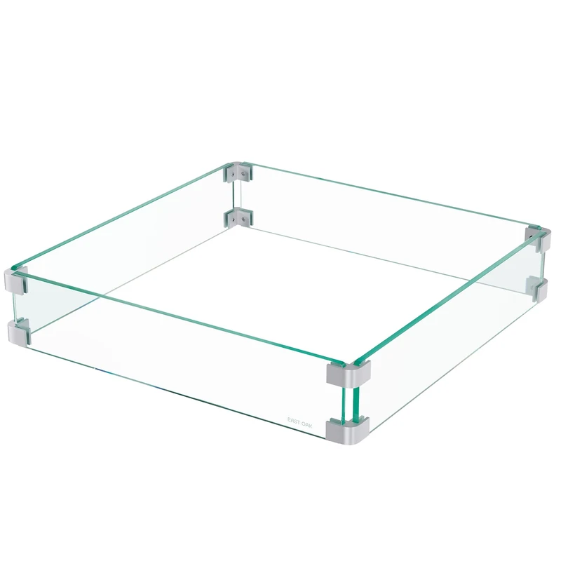EAST OAK Glass Wind Guard for 28''&32'' Propane Fire Pit Table, Clear Tempered Wind Guard for Gas Firepit, Thick Rectangle Glass Shield with Aluminum Corner Bracket & Rubber Feet，20 x 20 x 4 inch