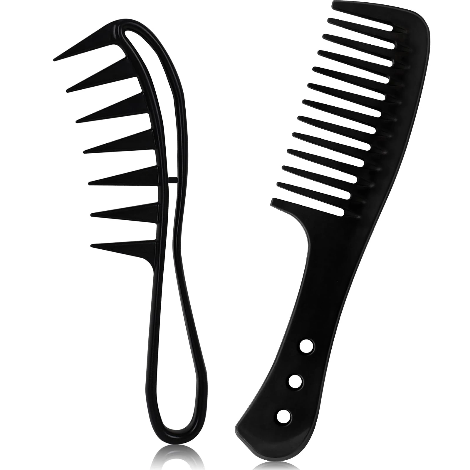 Sularpek Pack of 2 Hair Combs - Wide Tooth, Shark Tooth, Coarse & Curls Combs for Curly, Wavy, Thick Hair & Wigs - Black