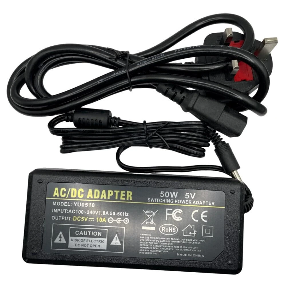Multibao 10A 5V 50W AC DC Power Supply Adapter Transformer 5.5mm x 2.1mm With 3 Pin UK Plug For LED Strip Lights Monitor