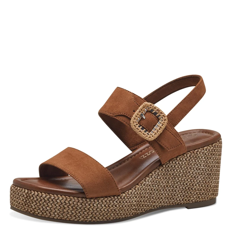 MARCO TOZZI Women's 2-28039-42 Wedge Sandal, COGNAC COMB, 4