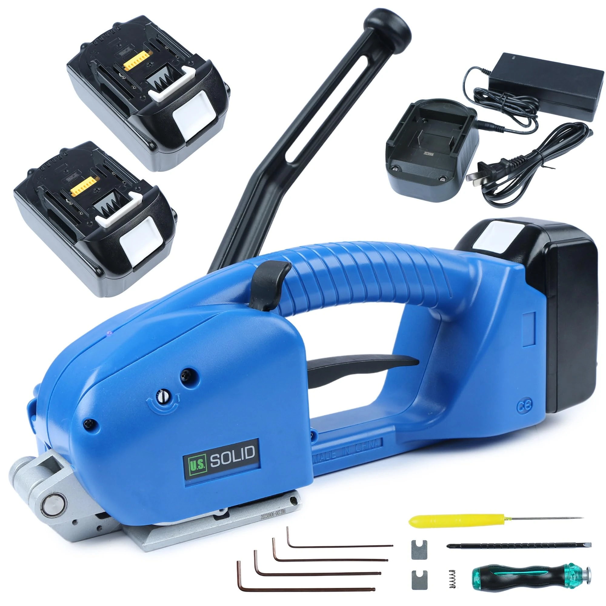 U.S. SOLID Electric Strapping Machine Handheld Semi-Automatic Banding Tools for 1/2-5/8 in PP PET Straps 2×3000mah Battery Powered Automatic Strapping Banding Machine for Box Pallet