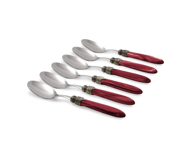 Rivadossi Sandro 4306CUT08 Table Spoons Set, 6 Pieces-Laura-100% Made in Italy, Craftsmanship and Design, Stainless Steel 18/10, Bordeaux