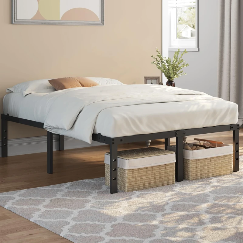 Yaheetech 41cm Double Bed Frame Metal 4ft6 Solid Double Platform Bed with Heavy Duty Steel Slat Support/Non-slip Mattress Foundation/No Box Spring Needed/Under-bed Storage/Esay Assembly/Black
