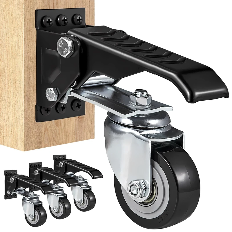 VEVOR Workbench Caster Wheels, 660 lbs Load Capacity, Set of 4, 2.5" Heavy Duty Retractable Casters, Side Mounted Adjustable Stepdown Wheels with 360° Swivel for Workbenches, Tables, and Equipment