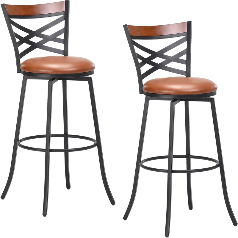 Farini Swivel Bar Stools Set of 2, Country Style Chairs with Back and Footrest for Kitchen Island, Pub, Restaurant, Bar Height and Perfect for any Bar