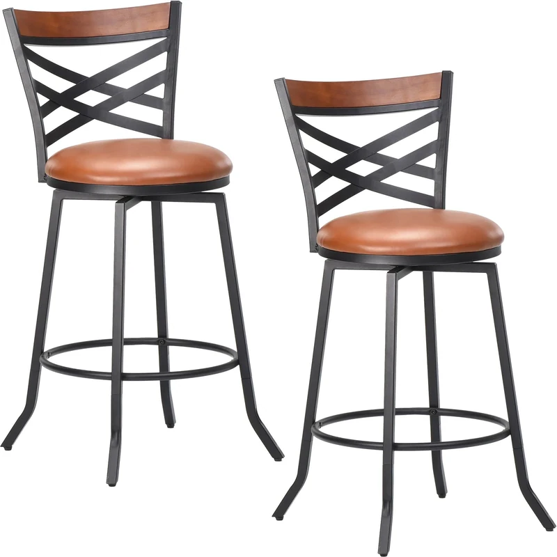 Farini Swivel Bar Stools Set of 2, Country Style Chairs with Back and Footrest for Kitchen Island, Pub, Restaurant, Counter Height and Perfect for any Bar