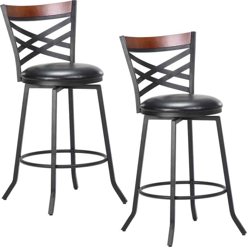 Farini Swivel Bar Stools Set of 2, Country Style Chairs with Back and Footrest for Kitchen Island, Pub, Restaurant, Counter Height and Perfect for any Bar