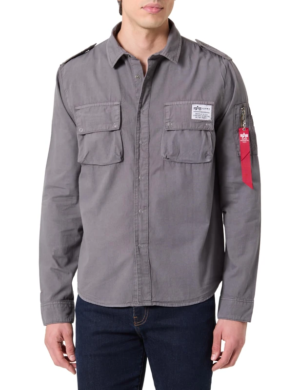 Alpha Industries Men's Urban Military Shirt Overshirt, Vintage Grey, 3XL