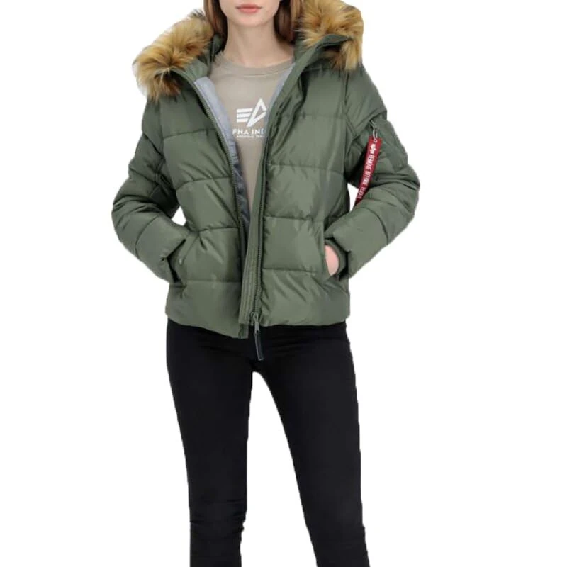Alpha Industries Hooded Puffer Alpha Winter Jacket for Women Sage-Green