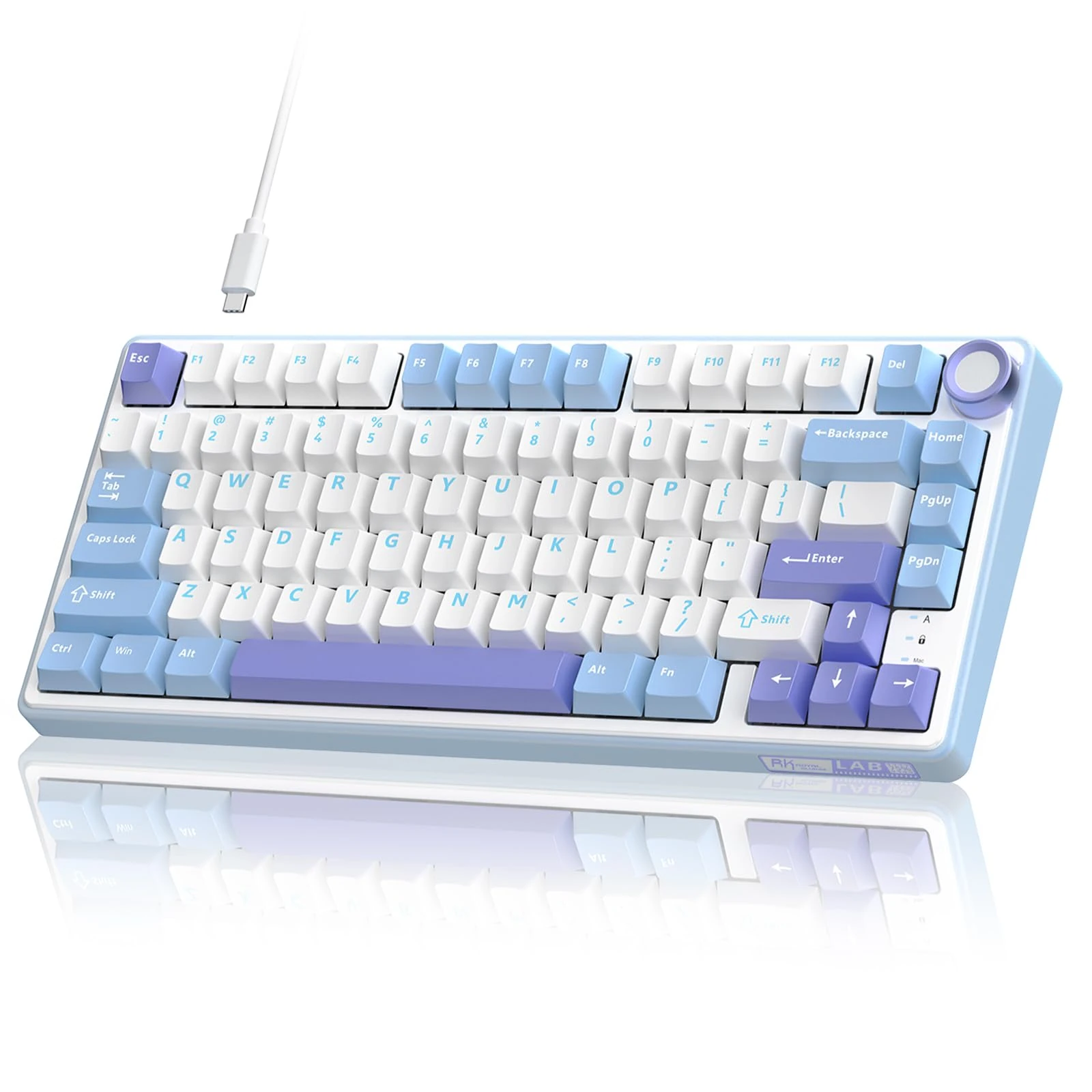 RK ROYAL KLUDGE R75 Mechanical Keyboard Wired with Volumn Knob, 75% TKL Custom Gaming Keyboard Gasket Mount RGB Backlit with Software, Cherry Profile, Hot Swappable Silver Switch, PBT Keycaps