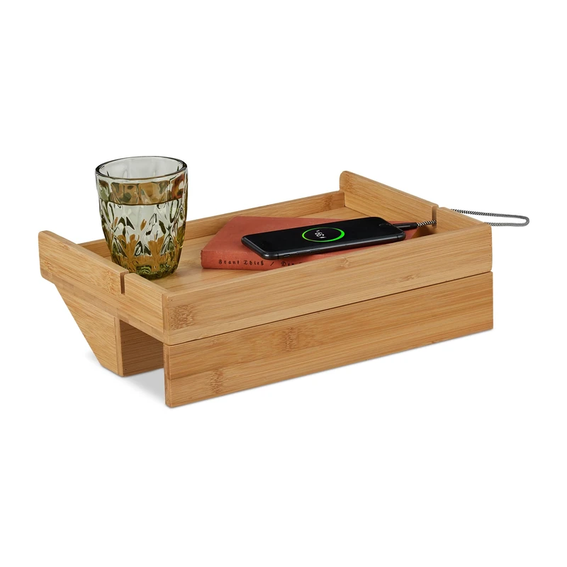Relaxdays Tray, Clamp-on Mini Nightstand, Shelf Bunk-Bed, HWD: 10x33x24 cm, Cable Slots, Bamboo, Natural