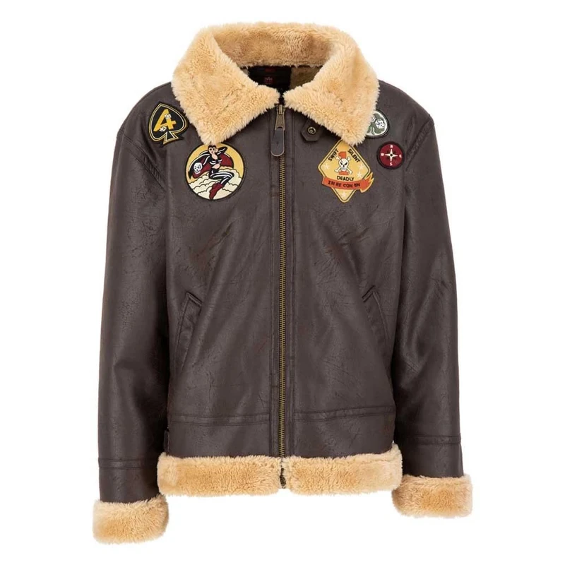 Alpha Industries B3 FL Custom Leather Jacket for Men Vintage Brown