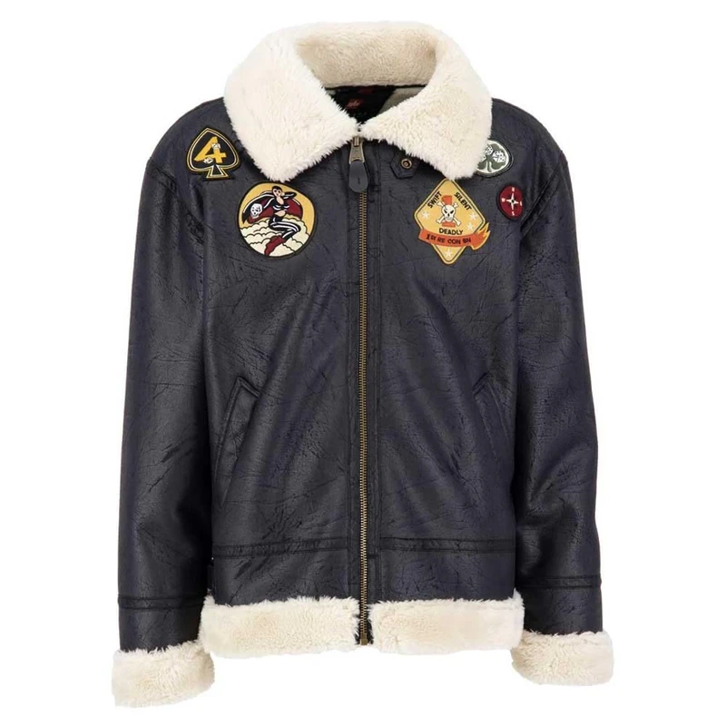 Alpha Industries B3 FL Custom Leather Jacket for Men Black