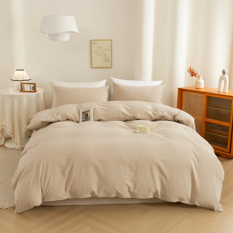 ECOCOTT Beige Duvet Cover Oversized King Size - 100% Washed Cotton Durable Soft Comfy Duvet Cover Set, 3 Pieces Duvet Cover with Zipper Closure (Khaki, 120"x 98")