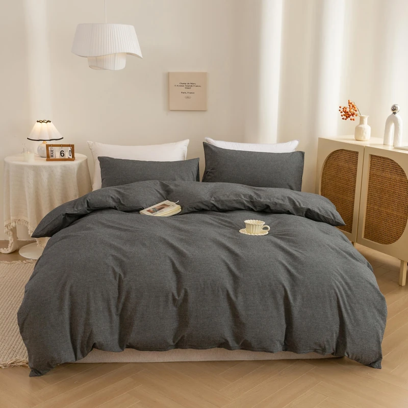 ECOCOTT Grey Duvet Cover Oversized King Size - 100% Washed Cotton Durable Soft Comfy Duvet Cover Set, 3 Pieces Duvet Cover with Zipper Closure (Dark Grey, 120"x 98")