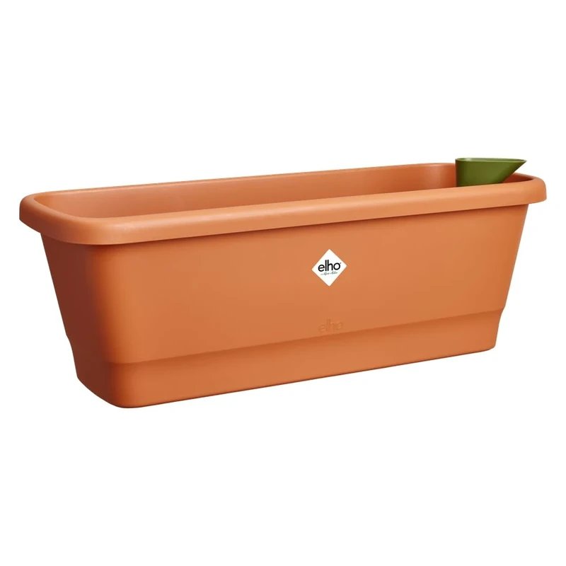 elho noa balcony trough m - Balcony Planter with Water Reservoir - 100% Recycled Plastic - 52 x 20 x 17.8 cm - Brown/Terra