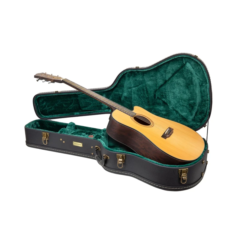 Crossrock Dreadnought Acoustic Guitar Case -Fits Martin D28, Compatible to Taylor Grand Auditorium- Vintage Hardware, Sponge Lining, Metal Feet, Storage Space-Black (CRW520D28BK)