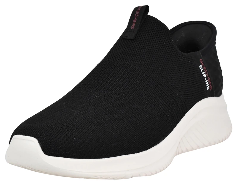 Skechers Men's Ultra Flex 3.0 Smooth Step Slip-On Sneakers, Black Knit/Red Trim, 7.5 UK Wide