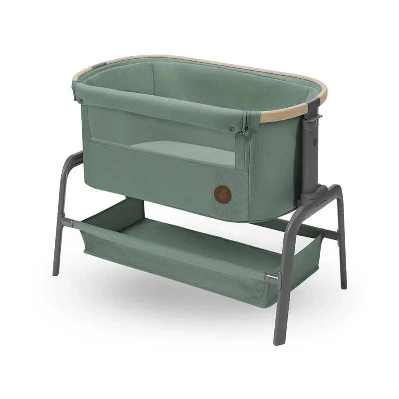 Maxi-Cosi Iora Co-Sleeping Crib, Folding Co-Sleeping Cot, 0-6 Months, 9 kg Max, Sliding System, Comfort Mattress, Large Basket, Easy to Carry, Beyond Green