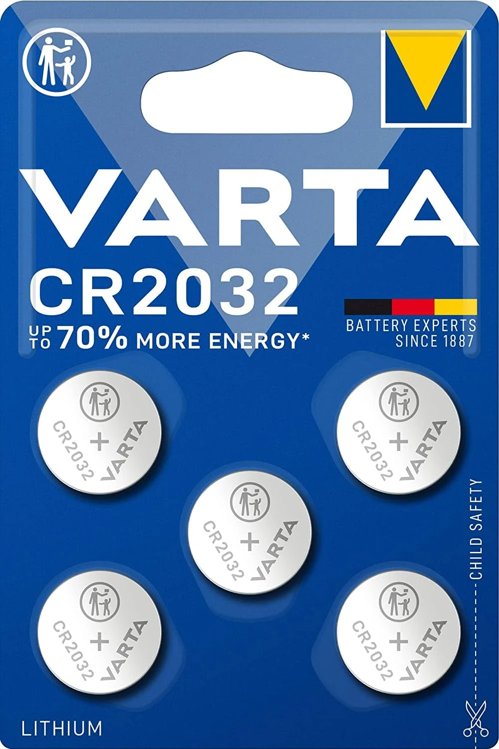 VARTA 5 x CR2032 Button Cell Batteries Power on Demand Lithium 3V