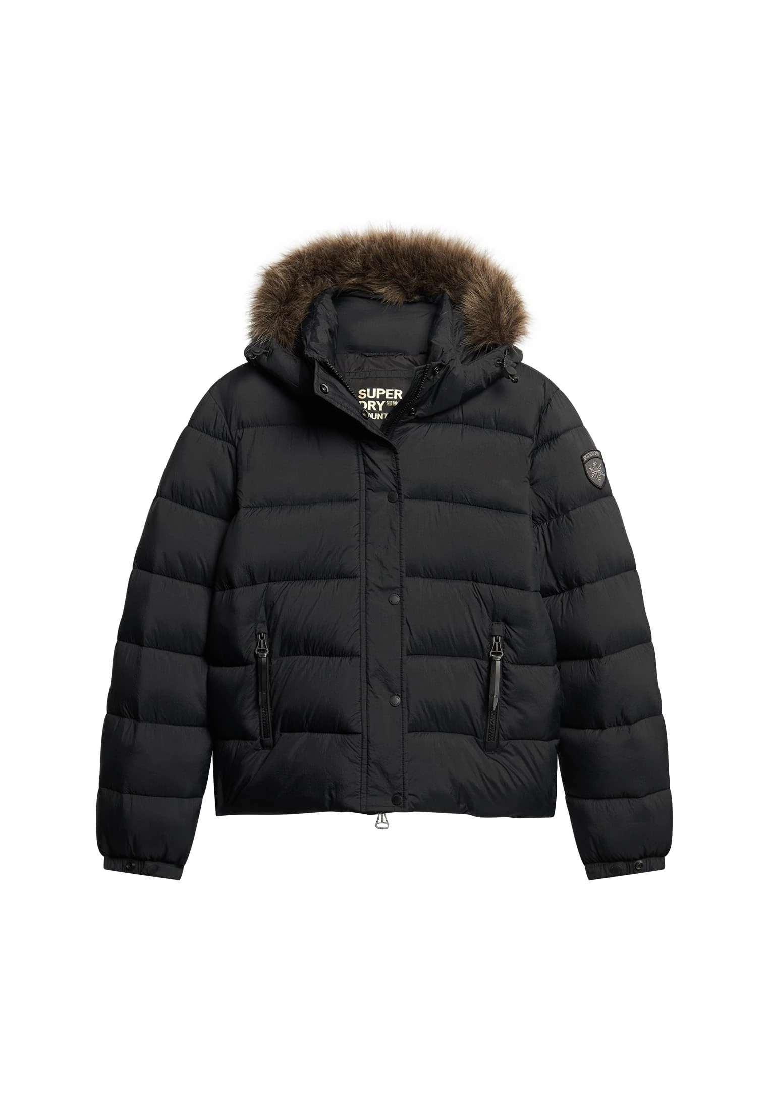 Superdry Women's Faux Fur Short Hood Puffer Jacket, Jet Black, UK 8