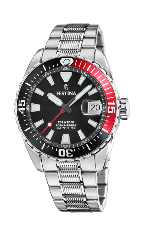 Festina Mens Divers Watch - WR 200M - with Steel Bracelet F20669/6