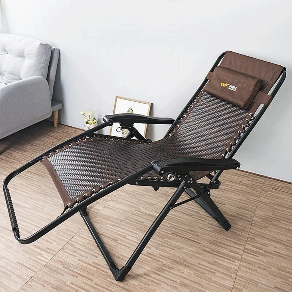 VejiA Rattan Lounge Chair,Folding Chair,Portable Lazy Bed,Zero Gravity Chair Balcony Leisure Sun Chair (A)