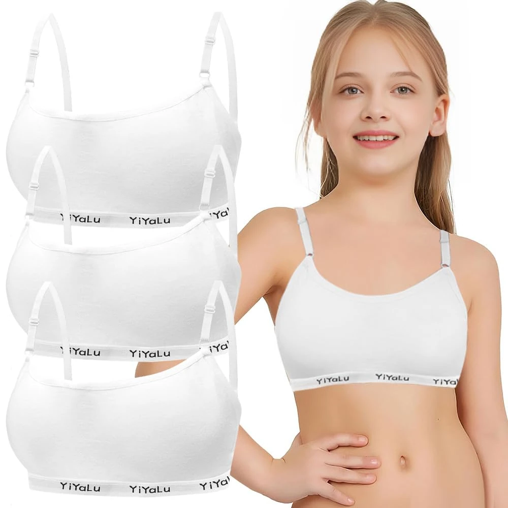 Sports Bra for Girls 3 Pieces Training Bras Sports Underwear with Removable Bust Pad and Adjustable Strap for Teenage Girls 10-14 Years