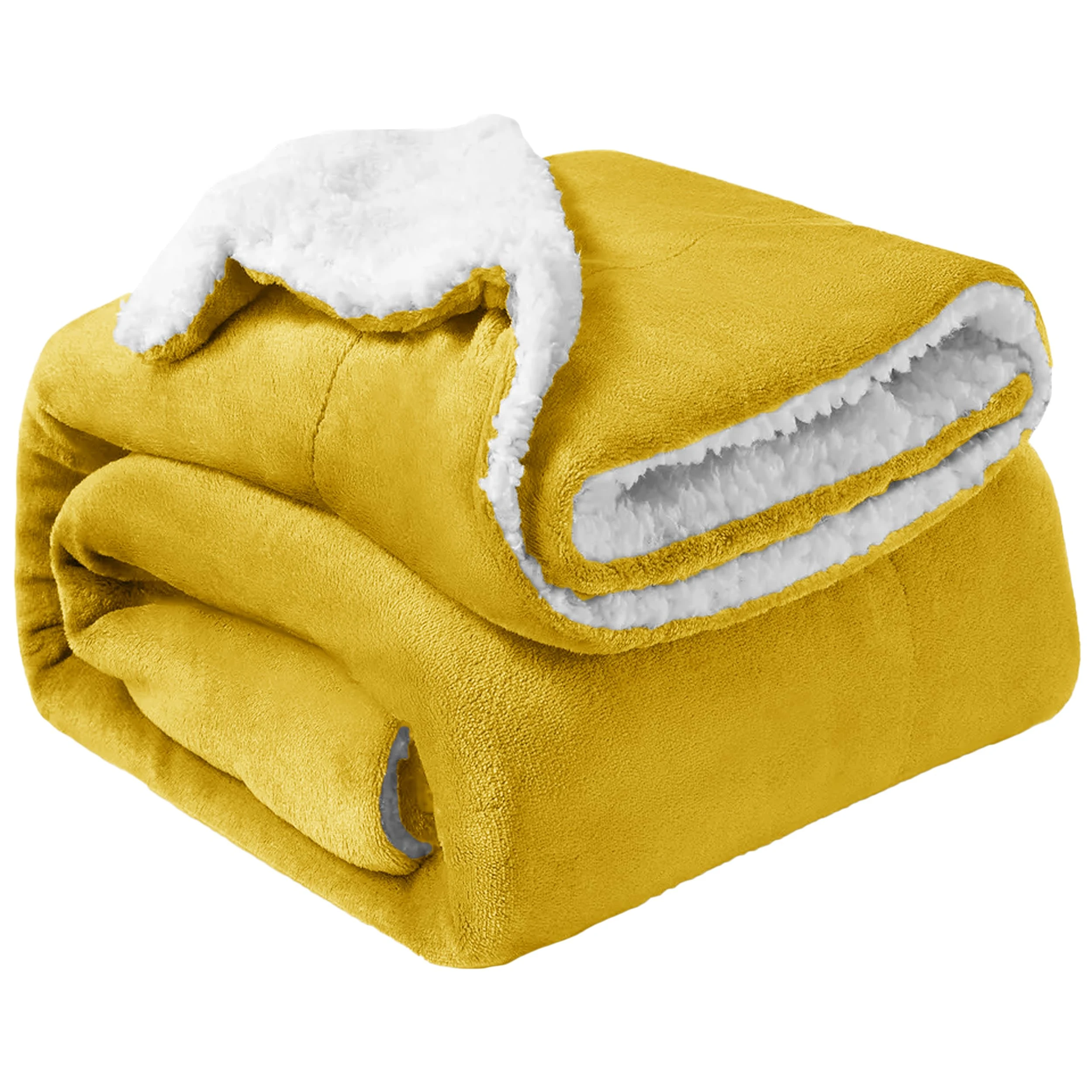 Oxford Homeware Sherpa Fleece Blanket Reversible Throw Blankets Soft Fluffy Thick Blankets Microfiber Plush Blanket for Bed, Couch (Ochre, Super King (230 x 270 Cm))