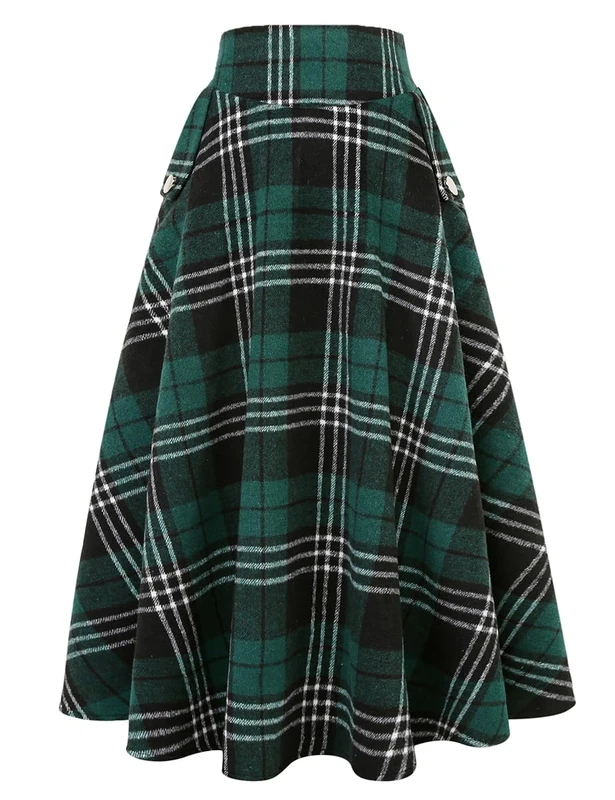 IDEALSANXUN Classic Women's Skirt, Plaid Green 01, M - Image 1