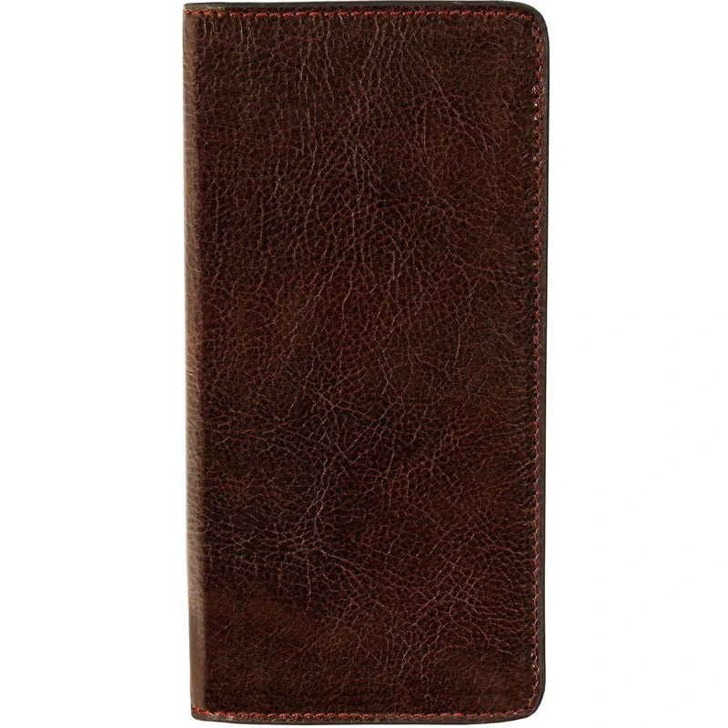Time Resistance Leahter Wallet - Brown Full Grain Leather Suit Money Holder - Breast Pocket Tall Billfold Card Wallet - Made in Italy