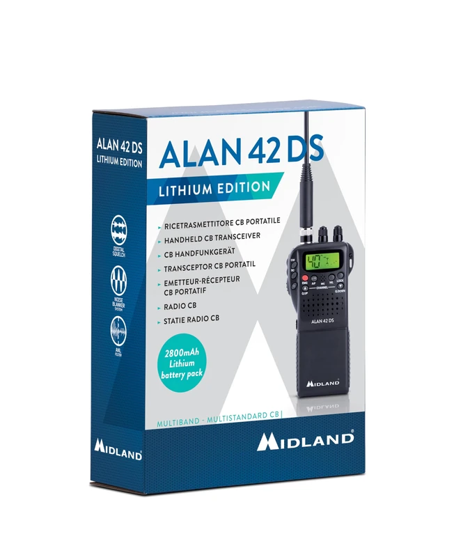 Midland - CB Radio Alan 42 DS Lithium, Portable 2-Way Radio AM/FM Transceiver with 2800mAh Li-Ion Battery for Double Battery Life - Multi-Band Professional Radios, Digital Squelch, USB-C Charging