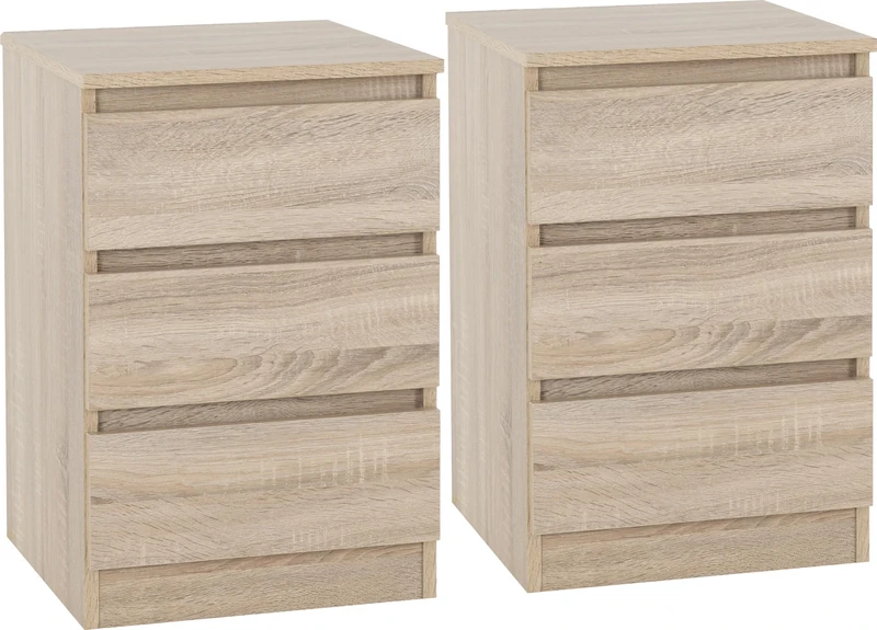 Seconique Malvern 3 Drawer Bedside (PAIR) in Sonoma Oak Effect