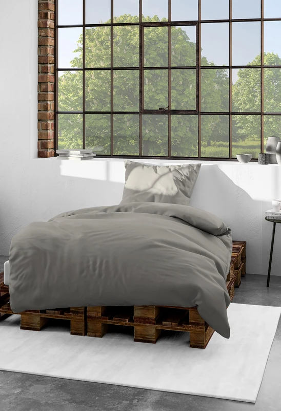 Bierbaum Bed Linen 3899 Mako Satin Bed Sheets, 100% Cotton, Designed in Germany, Taupe 82, 135 x 200 + 80 x 80 cm