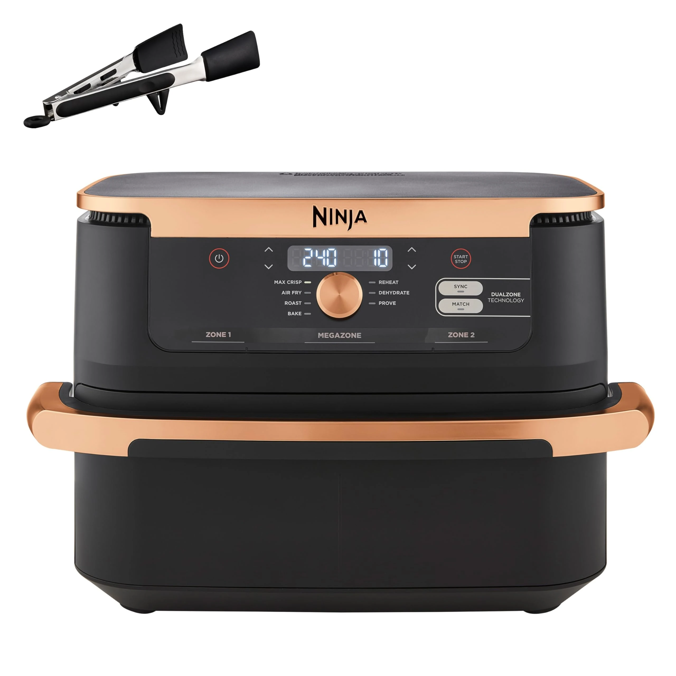 Ninja Foodi FlexDrawer Air Fryer, Dual Zone with Removable Divider, Large 10.4L Drawer, 7-in-1, Air-Fryer, Air Fry, Roast, Bake, Crisp, Non-Stick Dishwasher Safe Parts, Black and Copper, AF500UKCP