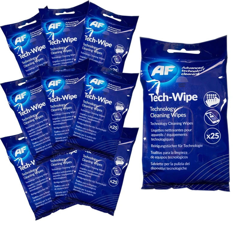 AF Tech Wipes – for Cleaning Screen, Tablet, ipad, Phone, VR, Switch, Laptop, PC Keyboard, Touch Screen & Lens Cleaning Wipes - MTW025P x10