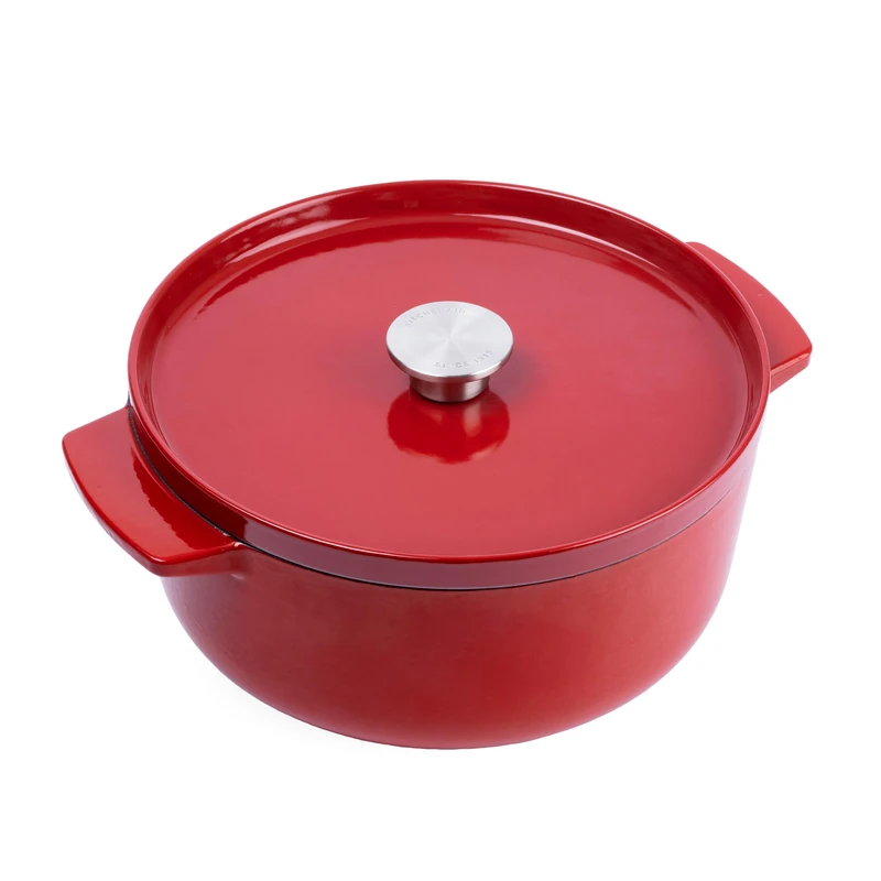 KitchenAid Cast Iron Ø 26cm/5.2 Litre Casserole with Lid, High-Quality,Robust & Durable,Searing,Browning or Frying,PFAS-Free Enamel Interior,Induction,Ergonomic Handle,Oven Safe up to 260°C,Empire Red