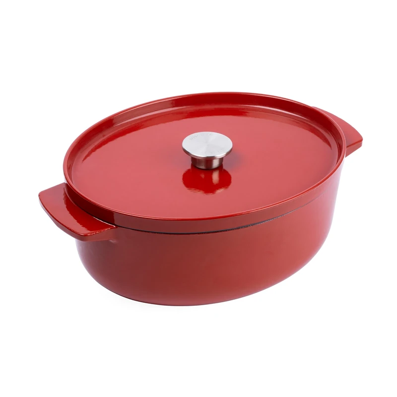 KitchenAid Cast Iron Ø30cm/5.6L Oval Casserole with Lid, High-Quality, Robust & Durable,Searing,Browning or Frying,PFAS-Free Enamel Interior,Induction,Ergonomic Handle,Oven Safe up to 260°C,Empire Red