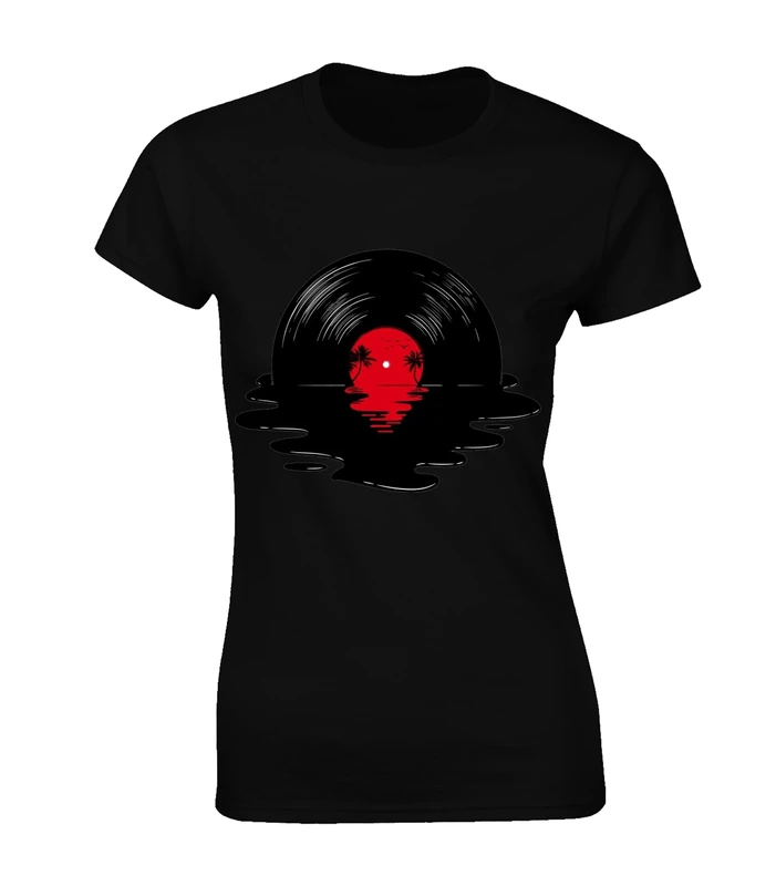 Crown Designs Melted Vinyl Cool Premium Quality Fitted T-Shirt Top for Women and Teens - Black / 14-16