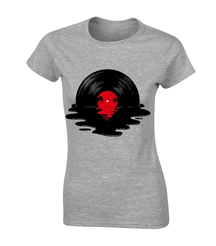 Crown Designs Melted Vinyl Cool Premium Quality Fitted T-Shirt Top for Women and Teens - Grey / 14-16