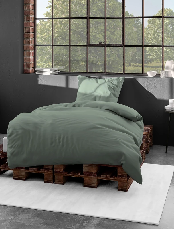 Bierbaum Bed Linen 3899 Mako Satin, 100% Cotton, Designed in Germany, Green 32, 240 x 220 cm + 2 x 80 x 80 cm - Image 1