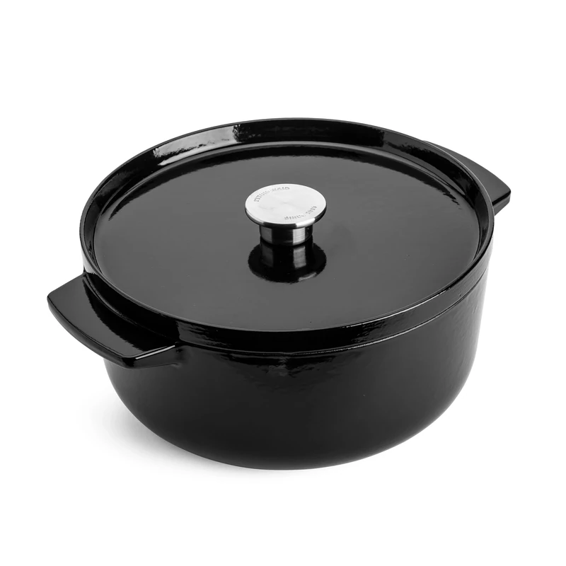KitchenAid Cast Iron Ø 26cm/5.2 Litre Casserole with Lid, High-Quality,Robust & Durable,Searing,Browning or Frying,PFAS-Free Enamel Interior,Induction,Ergonomic Handle,Oven Safe up to 260°C,Onyx Black