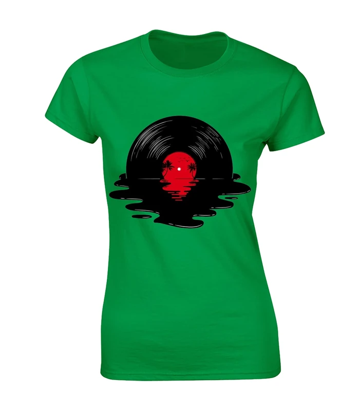 Crown Designs Melted Vinyl Cool Premium Quality Fitted T-Shirt Top for Women and Teens - Green / 14-16
