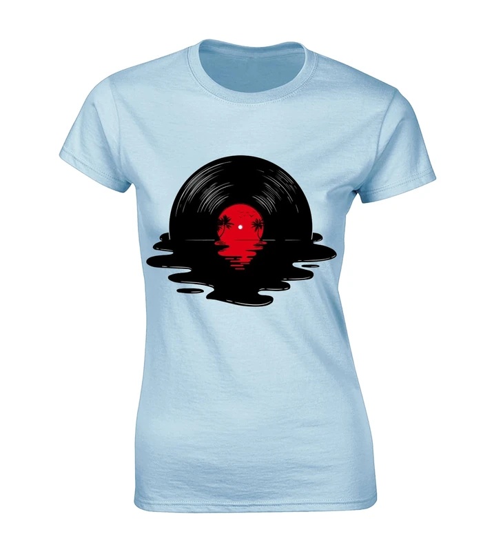 Crown Designs Melted Vinyl Cool Premium Quality Fitted T-Shirt Top for Women and Teens - Blue / 14-16