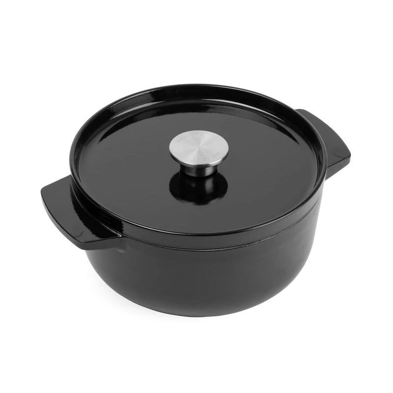 KitchenAid Cast Iron Ø 22cm/3.3 Litre Casserole with Lid, High-Quality,Robust & Durable,Searing,Browning or Frying,PFAS-Free Enamel Interior,Induction,Ergonomic Handle,Oven Safe up to 260°C,Onyx Black