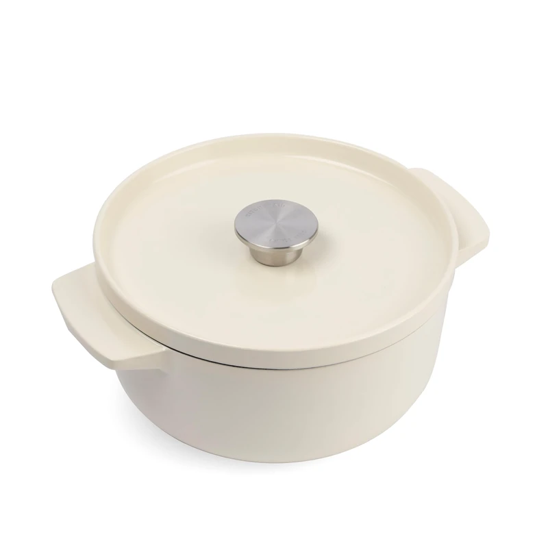 KitchenAid Cast Iron Ø22cm/3.3 Litre Casserole with Lid,High-Quality,Robust & Durable,Searing,Browning or Frying,PFAS-Free Enamel Interior,Induction,Ergonomic Handle,Oven Safe up to 260°C,Almond Cream