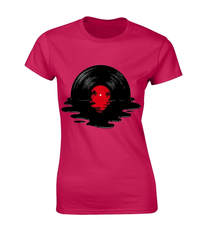 Crown Designs Melted Vinyl Cool Premium Quality Fitted T-Shirt Top for Women and Teens - Pink / 14-16